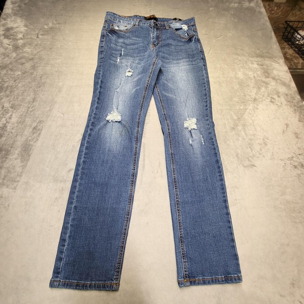 Ring Of Fire Jeans Mens 31x30 Blue Medium Wash Straight Slim Distressed Denim